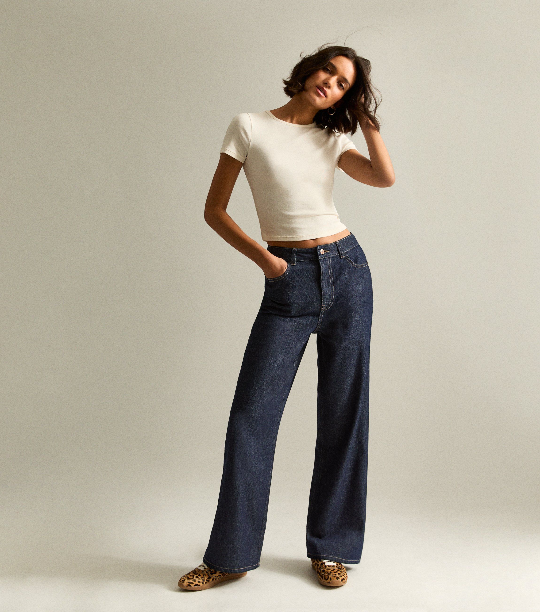 Navy Adalae High Waisted Wide Leg Jeans
