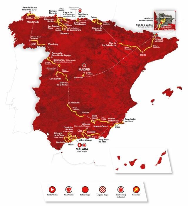 Overall race map for the 2018 Vuelta a Espana