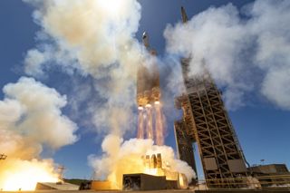 A United Launch Alliance Delta IV rocket launches the NROL-82 satellite from Vandenberg Air Force Base in California, on April 26, 2021.