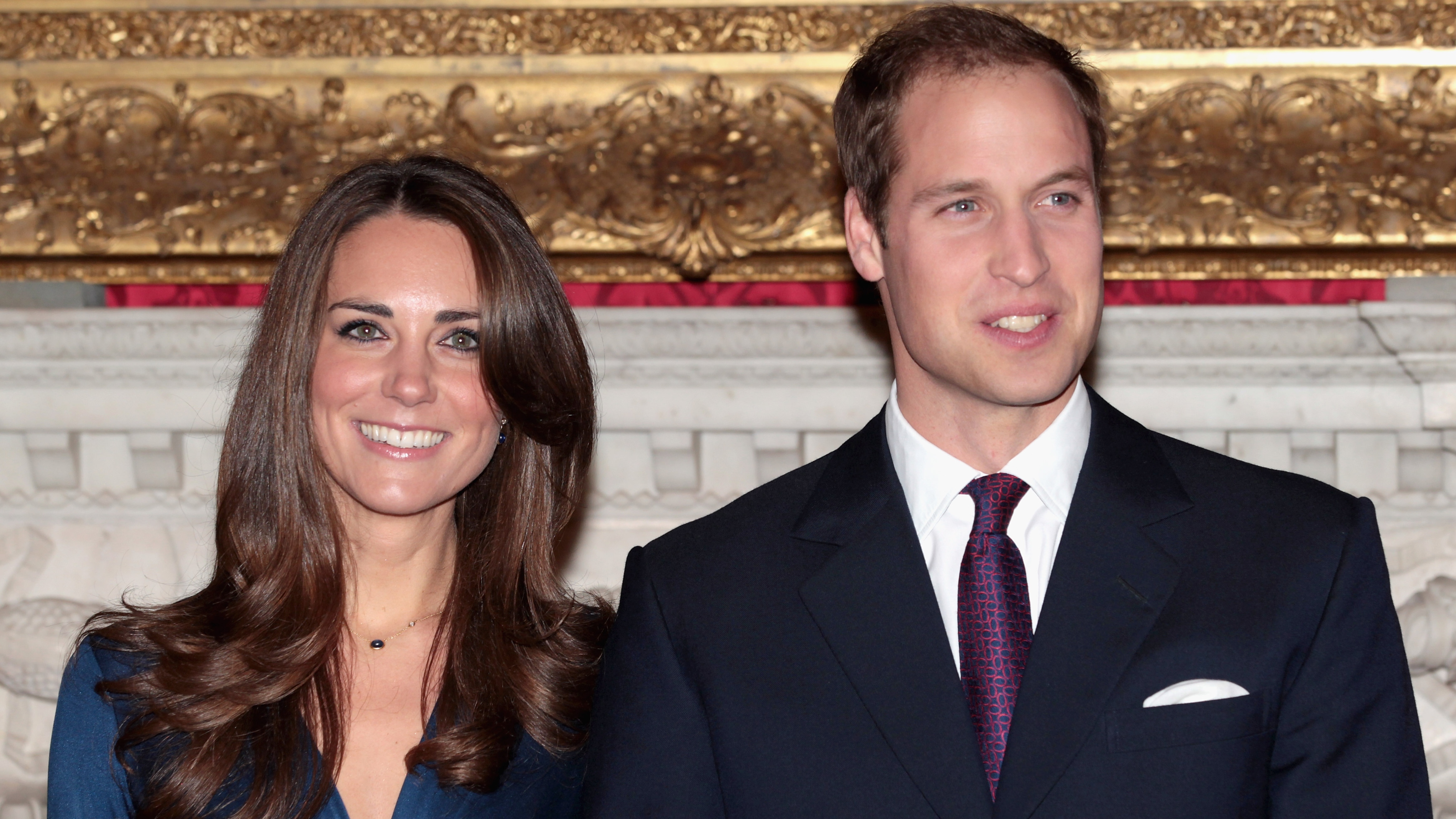 Prince William and Kate Middleton pose for photographs in the State Apartments of St James Palace on November 16, 2010