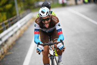ROCCARASO ITALY OCTOBER 11 Larry Warbasse of The United States and Team Ag2R La Mondiale Giovanni Visconti of Italy and Team Vini Zabu KTM Breakaway during the 103rd Giro dItalia 2020 Stage 9 a 207km stage from San Salvo to Roccaraso Aremogna 1658m girodiitalia Giro on October 11 2020 in Roccaraso Italy Photo by Tim de WaeleGetty Images