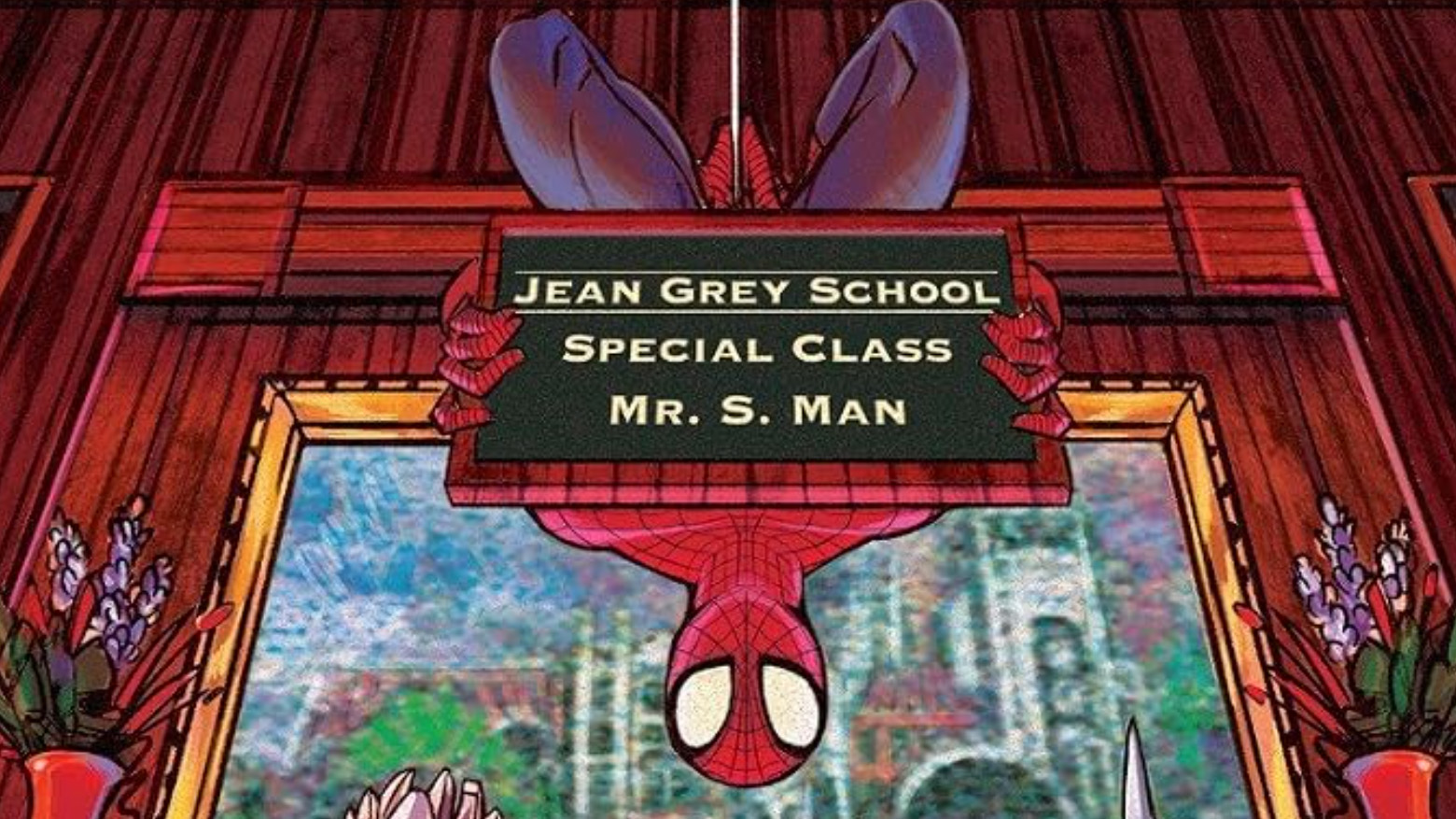 Spider-Man hanging upside down in Spider-Man and the X-Men.