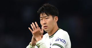 Liverpool target and Tottenham Hotspur forward Son Heung-Min applauds the fans after their sides victory during the UEFA Champions League group D match between Tottenham Hotspur and Eintracht Frankfurt at Tottenham Hotspur Stadium on October 12, 2022 in London, England.