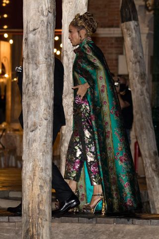 Jennifer Lopez in a regal brocade outfit