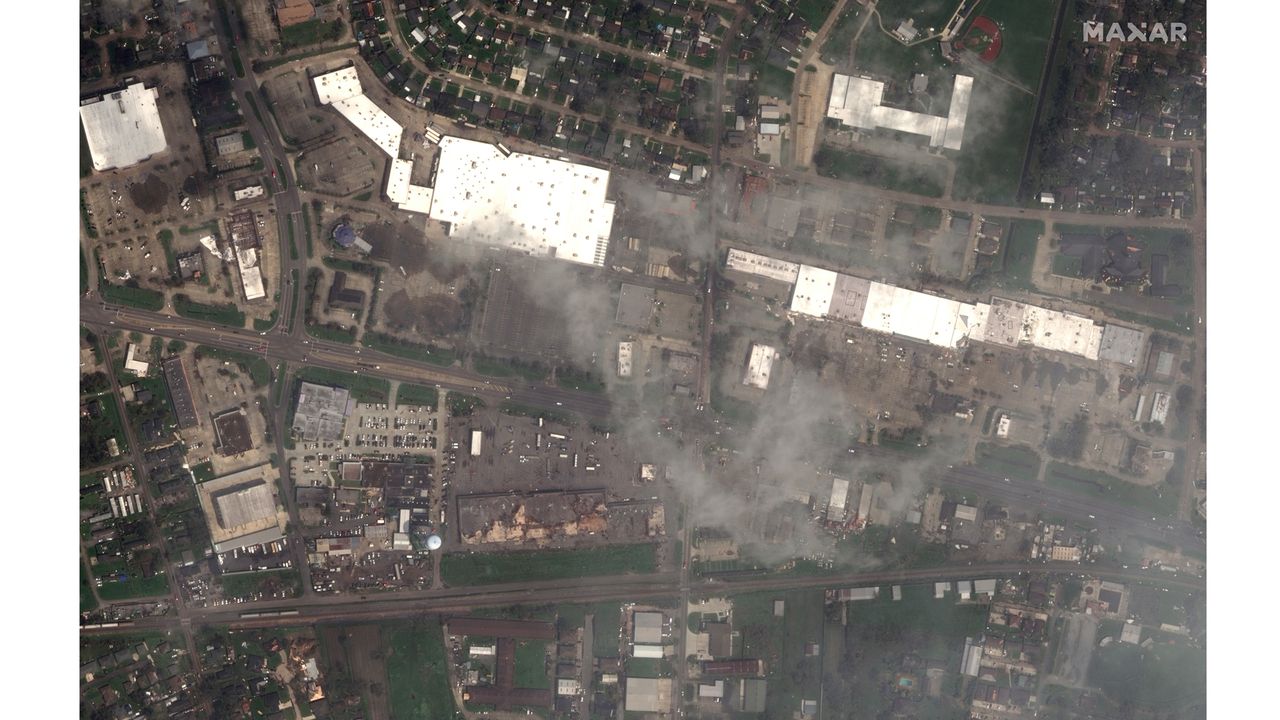 Buildings damaged by Hurricane Ida in the Louisiana town of La Place are seen in this photo captured by Maxar Technologies' WorldView-2 satellite on Aug. 31, 2021.