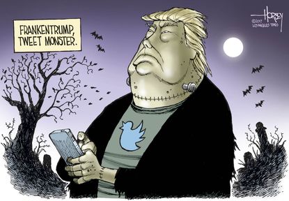 Political cartoon U.S. Frankenstein Trump tweets
