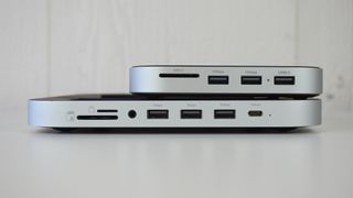 Satechi's hub and stand for the Mac mini M4 on top of its previous hub and stand for the Mac mini M2