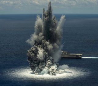 The combat ship, USS Jackson, completed its first of three scheduled shock trials in order to test the ship's ability to withstand the effects of nearby underwater explosion. Apparently, another shock test registered as an earthquake on July 16, 2016.