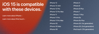 Billede med tekst der viser iOS 15-understøttede enheder