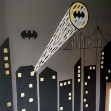 Bedroom wall drawn with batman theme