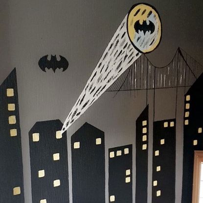 Bedroom wall drawn with batman theme