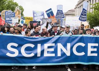 Scientists have been readying themselves to run for political offices since the March for Science. Here, marchers, including Bill Nye the Science Guy, walk down Constitution Avenue in Washington on April 22, 2017. 