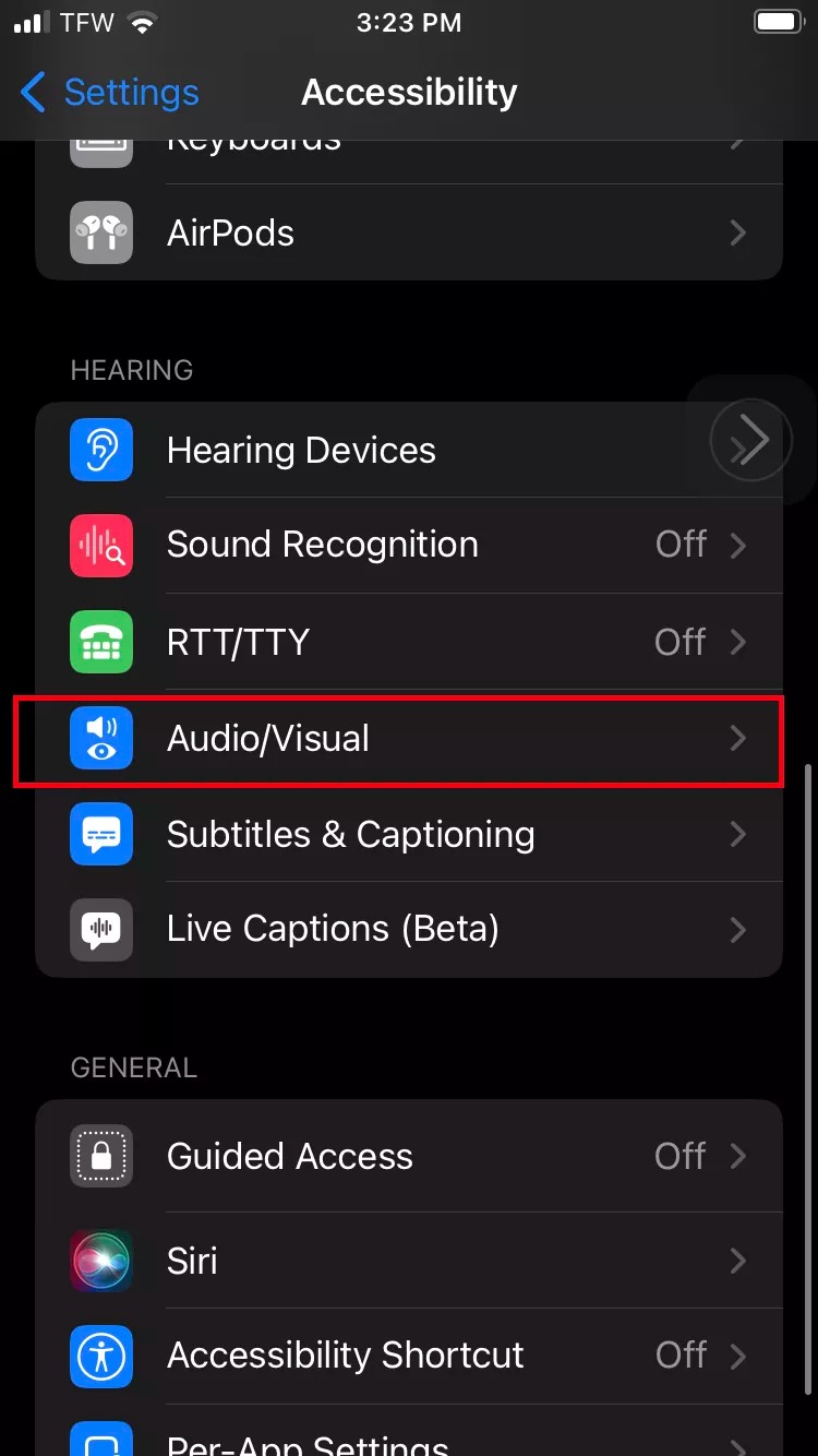 audio visual settings iphone