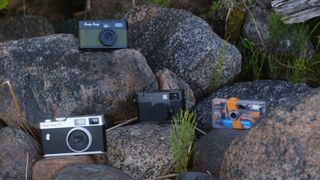 An assortment of different screen-free digital cameras