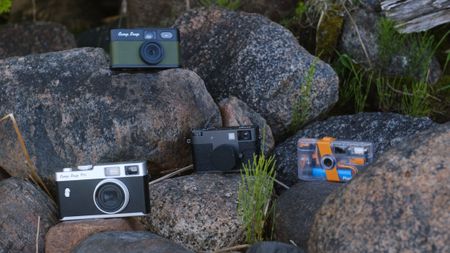 An assortment of different screen-free digital cameras