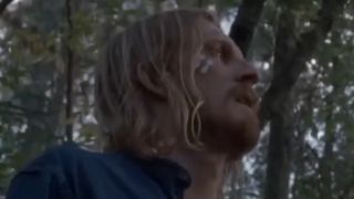 Austin Amelio in profile with long blonde har on The WalkingDead