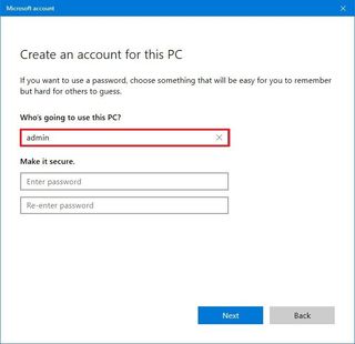 Windows 10 local account settings