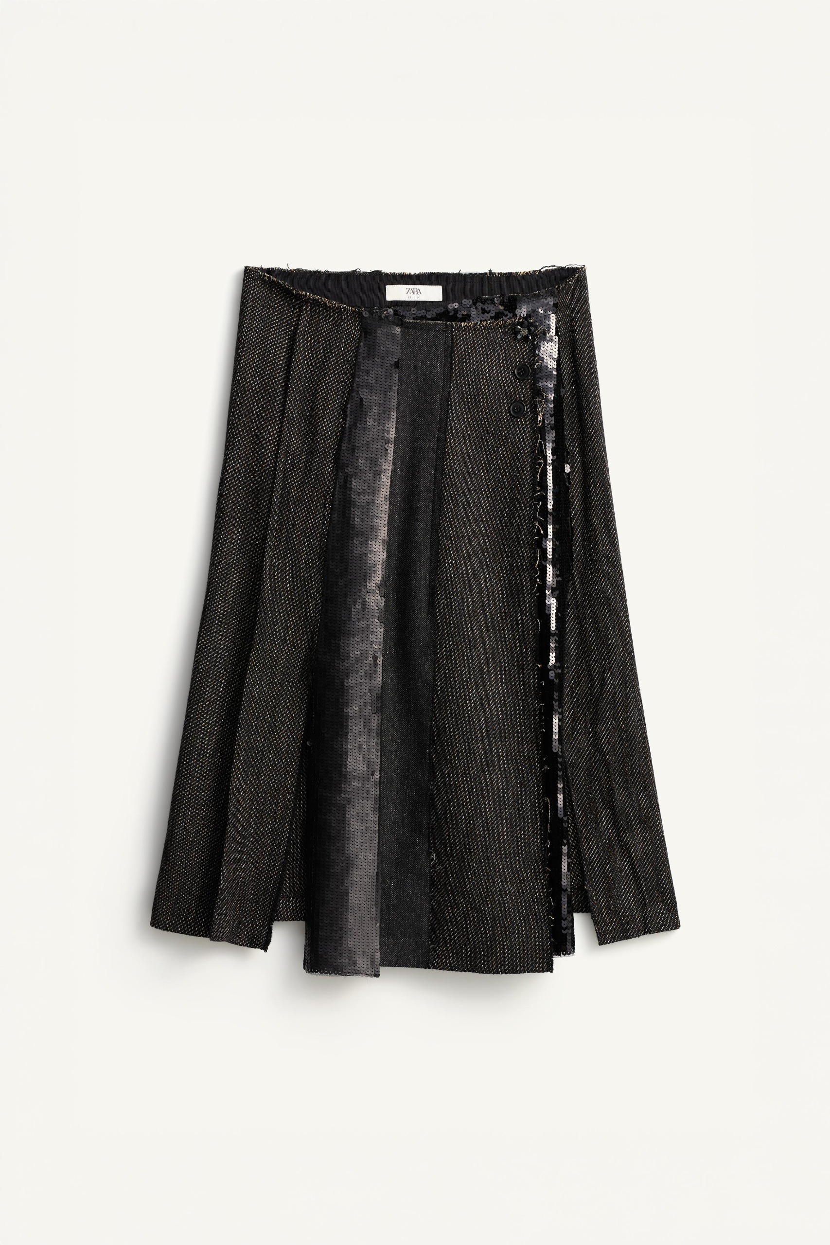 Limited Edition Sequin Mixed Fabric Skirt - Black / Brown - Xs
