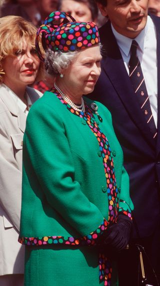 Queen Elizabeth's colourful polka dot hat