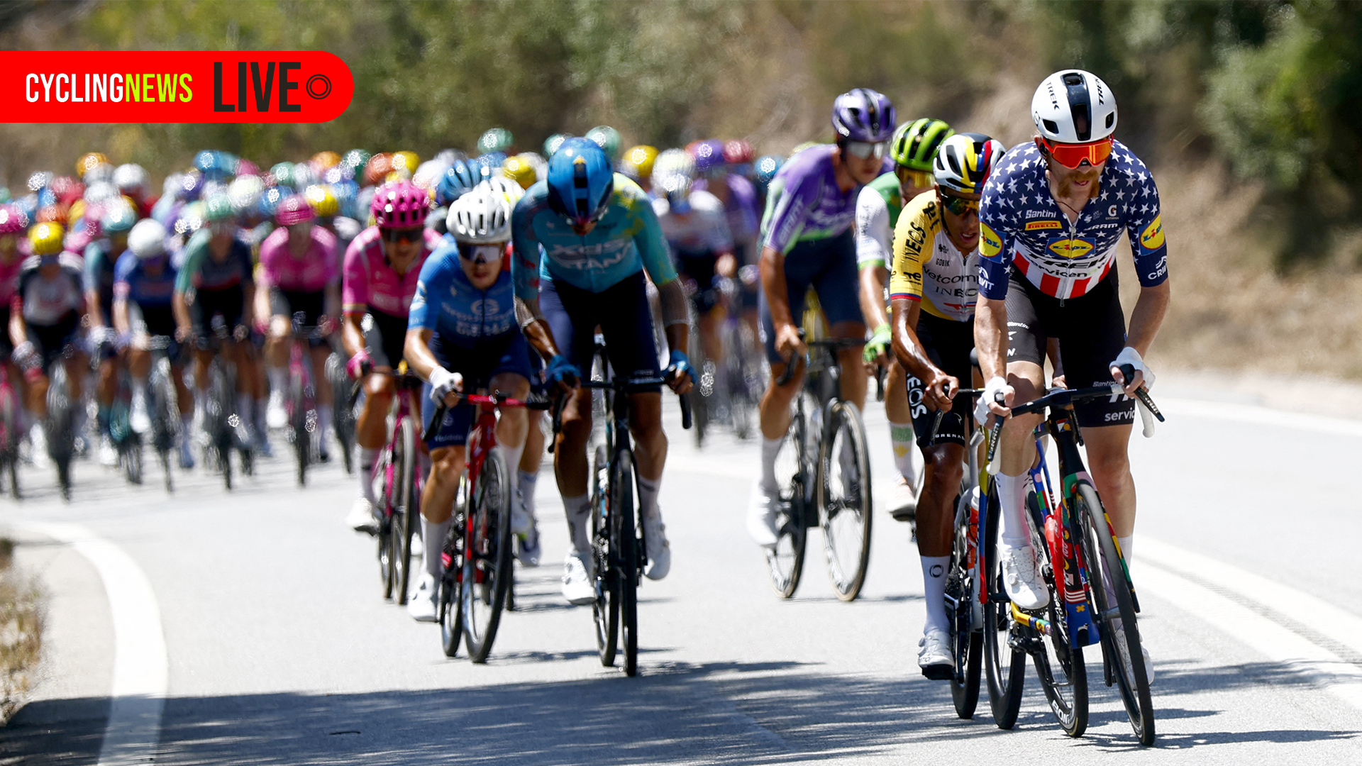 Quinn Simmons leads the peloton during stage 3 of the 2026 Tour de France