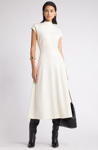 Mock Neck Ponte Midi Dress