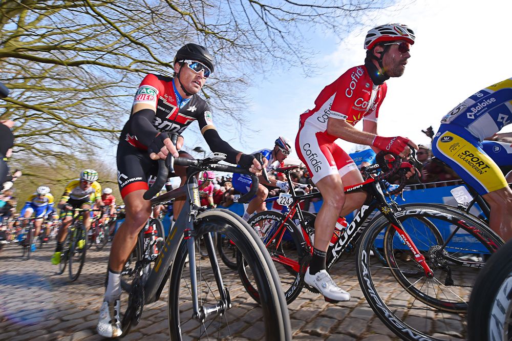 Greg Van Avermaet on the cobbles at Gent-Wevelgem
