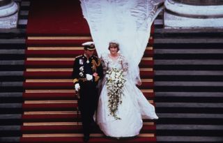 Princess Diana and Prince Charles leave St. Paul's Cathedral following their wedding