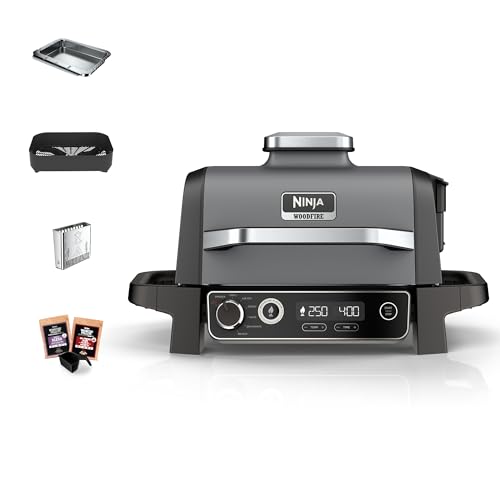 Ninja Woodfire Electric Bbq Grill & Smoker, 7-In-1 Outdoor Grill & Air Fryer, Roast, Bake, Dehydrate, Uses Woodfire Pellets, Weather Resistant, Non-Stick, Portable, Electric, Grey/black, Og701uk