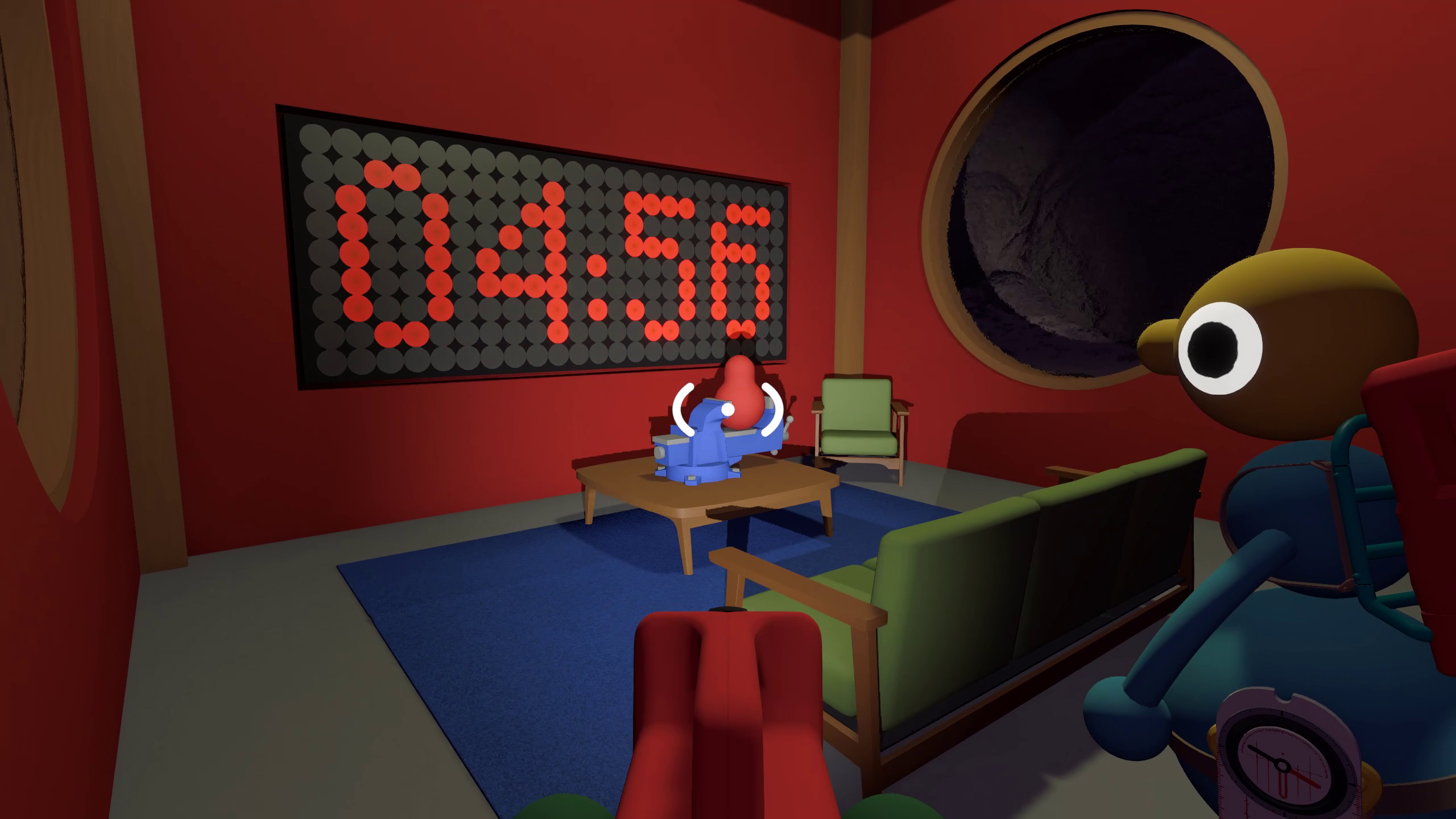 Player looking at timer on wall displaying 04:56