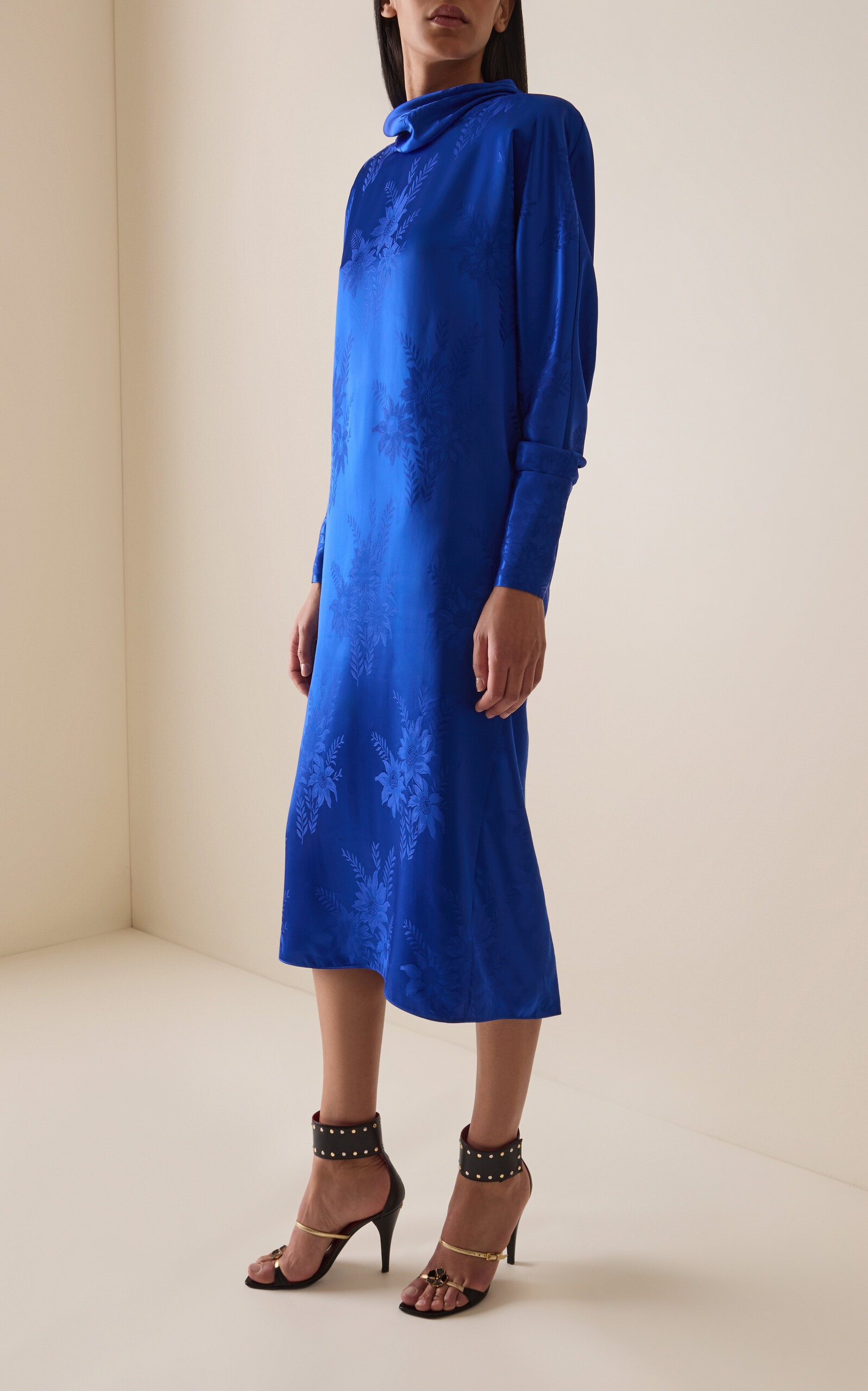 Midi Dress in Shiny-Matte Flowerism Sunflowers Jacquard
