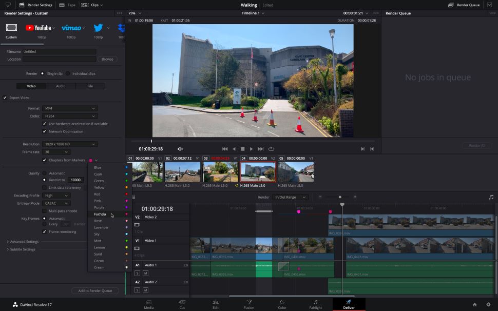 Marking chapters in free video editor DaVinci Resolve