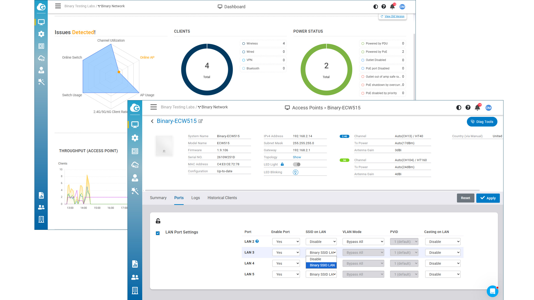 The EnGenius ECW515 dashboard