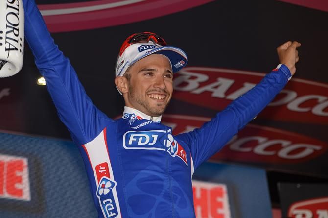 Nacer Bouhanni (FDJ) celebrates his third win at the Giro d'Italia