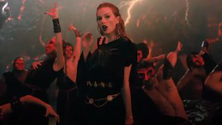 Taylor Swift in the underworld in Karma music video, dressed kind of like the Reputation album cover.