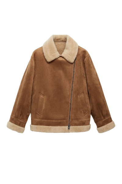 Mango Faux Shearling Moto Jacket