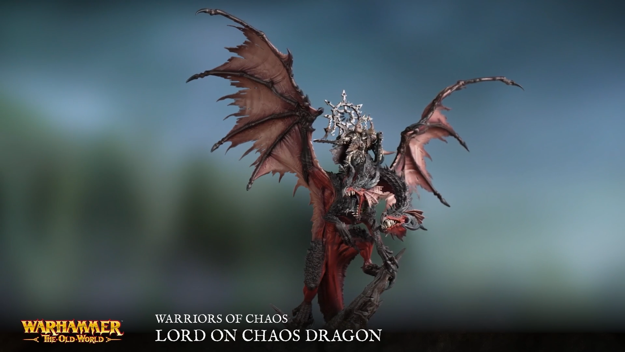 Chaos heroes astride Chaos Dragon mounts against a dark, brooding background