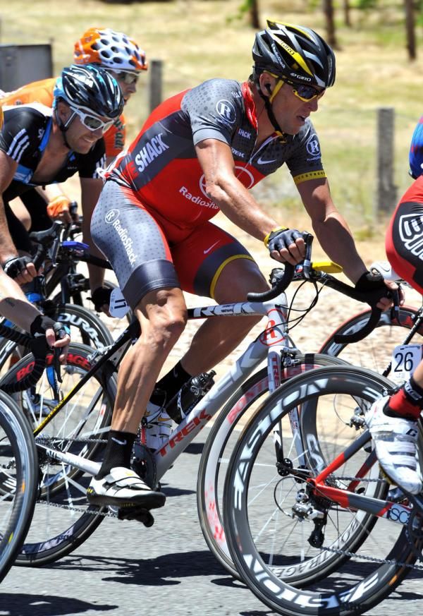 Lance Armstrong (RadioShack) corners during stage one of the Tour Down Under