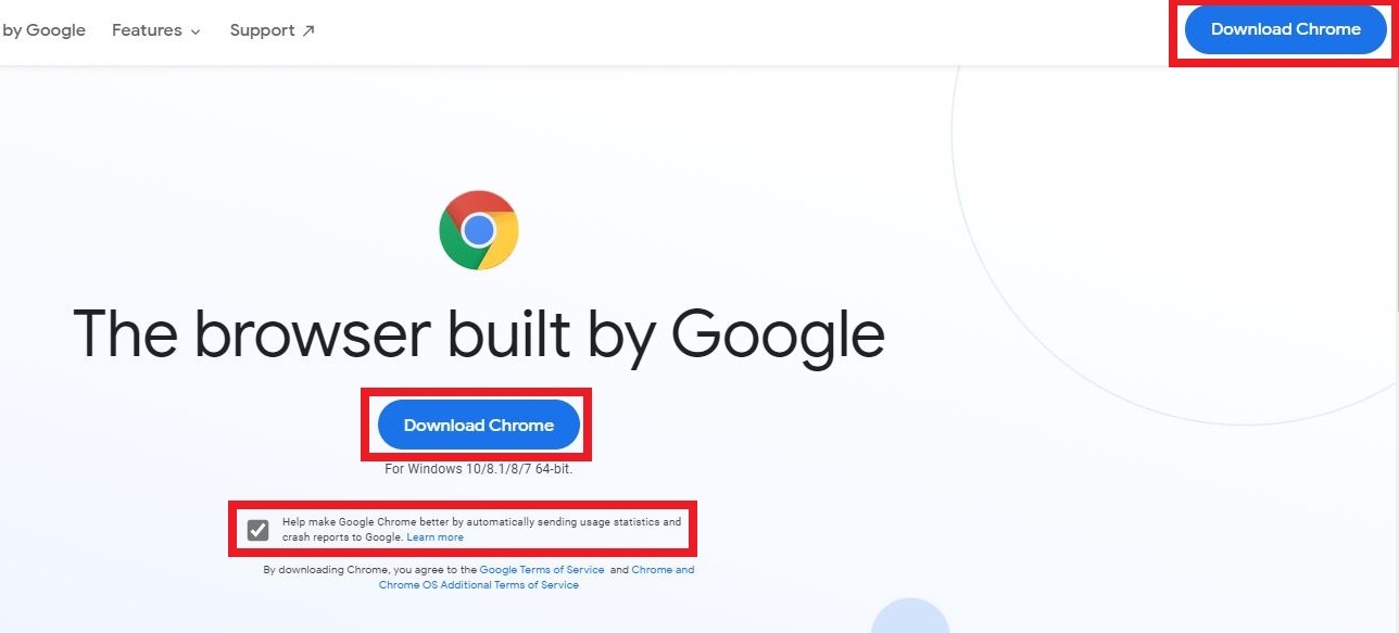 How to download Google Chrome - download button