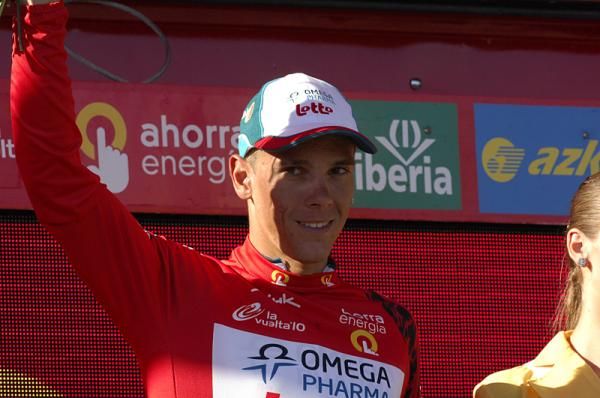 Philippe Gilbert (Omega Pharma-Lotto) finished 10th on the stage to earn another day in the red leader's jersey.