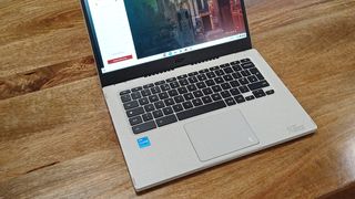 Acer Chromebook Vero 514 review; a Chromebook on a wooden table
