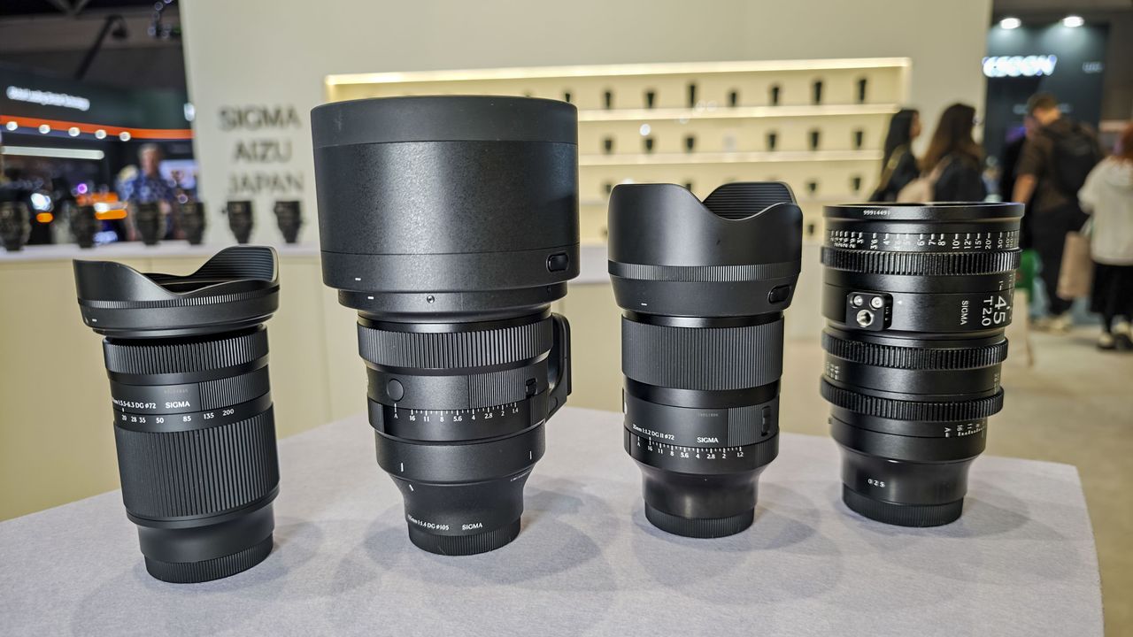 IBC 2025 show &ndash; four Sigma lenses side-by-side at the Sigma stand