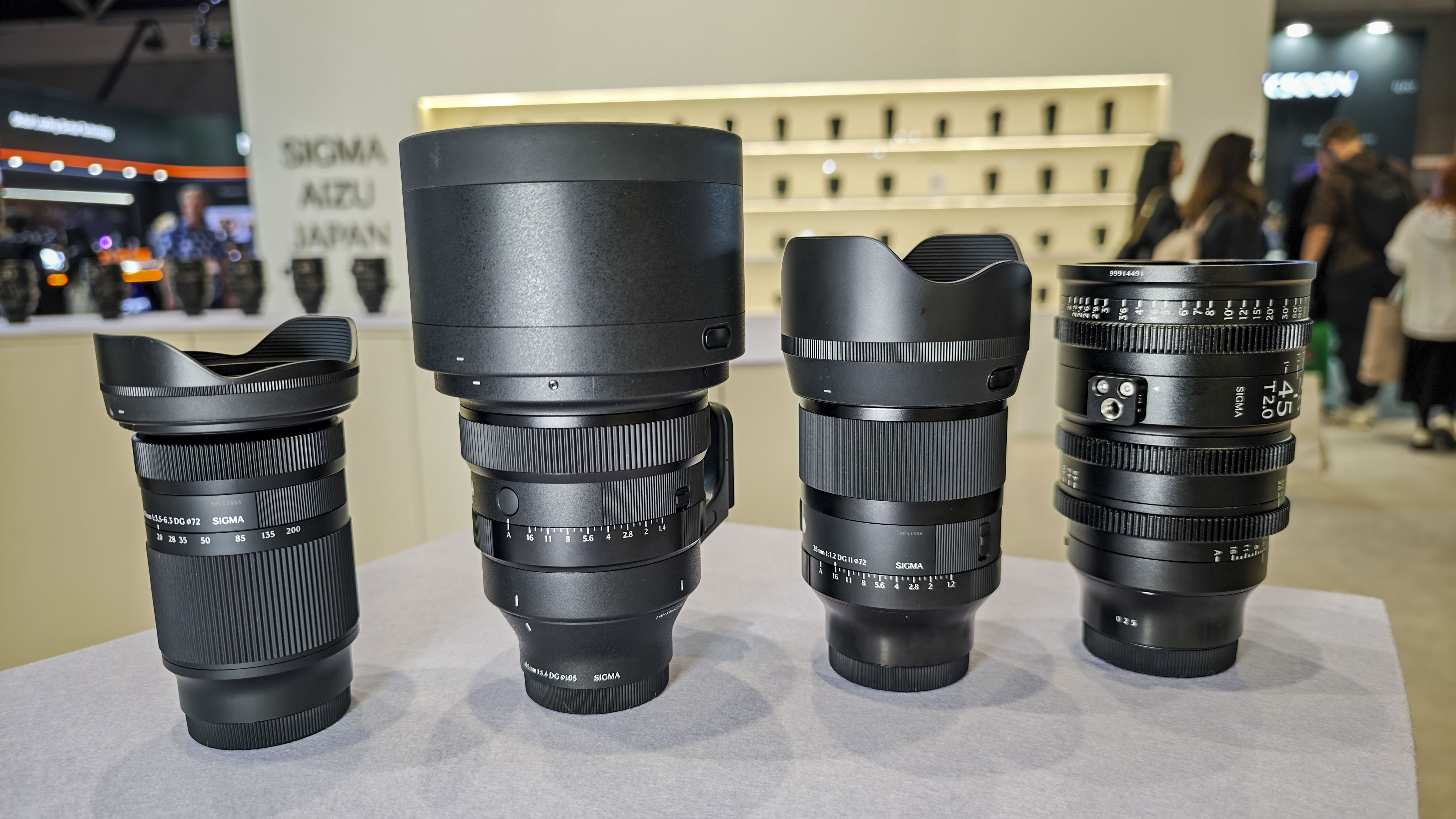 IBC 2025 show – four Sigma lenses side-by-side at the Sigma stand