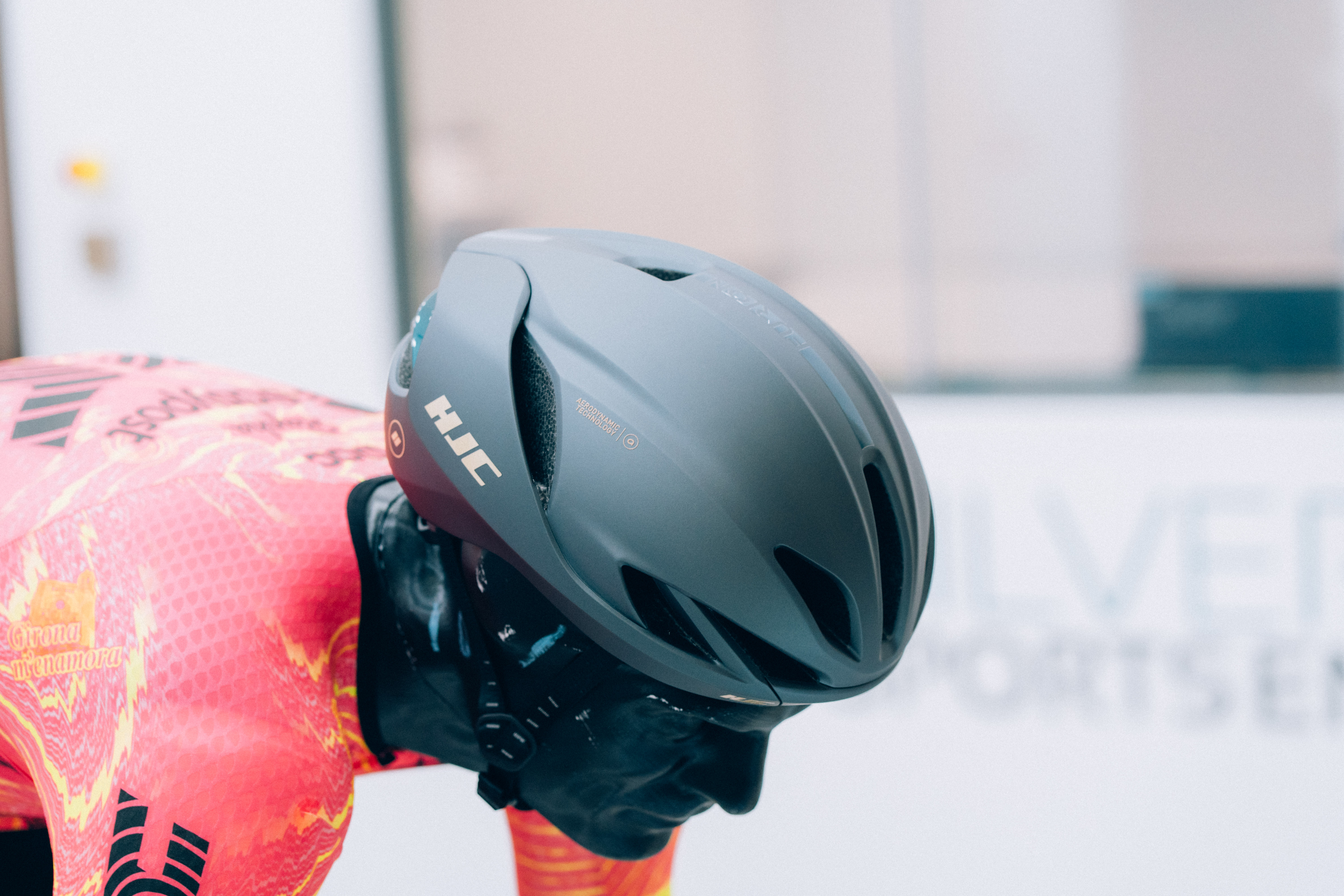 A close up of helmets being tested in the wind tunnel