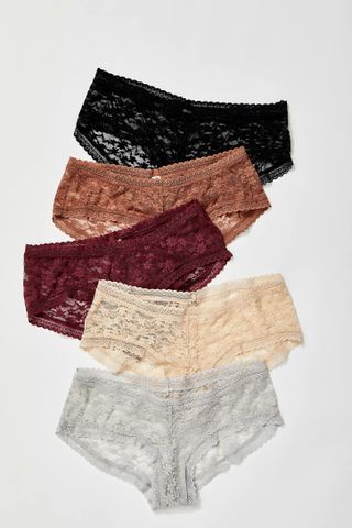 Intimately, Daisy Lace Low-Rise Hipster 5-Pack Undies