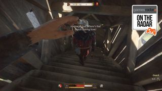 Sneaking up on a guard in Kingdom Come: Deliverance 2 but he is alerted by how stinky Henry is