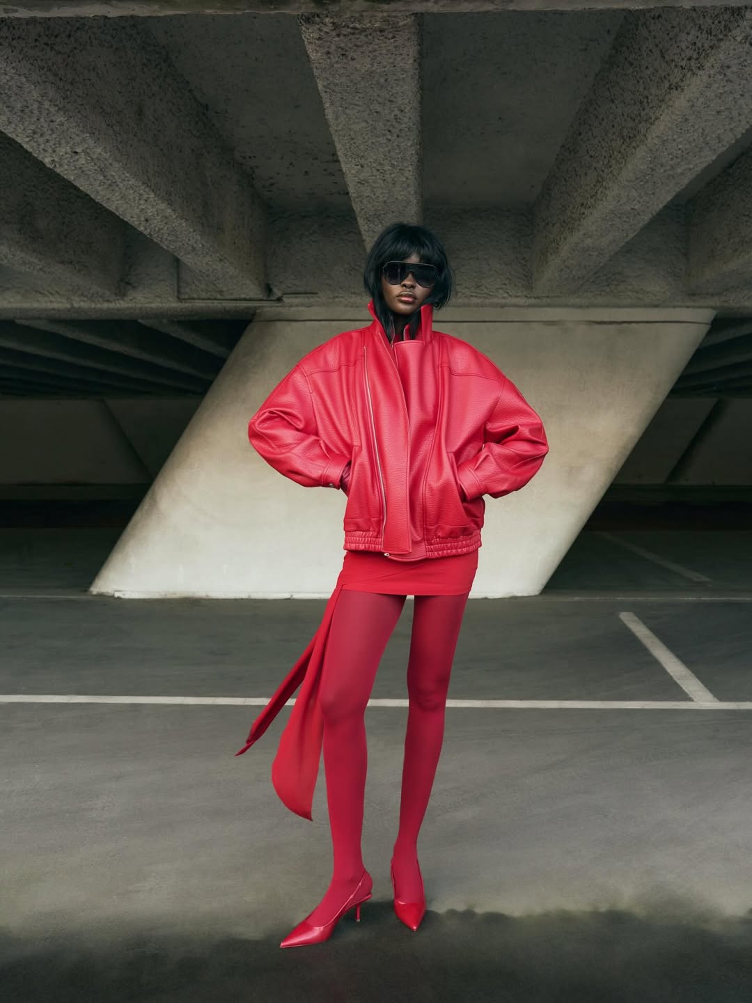 Amy Julliette Lef&amp;eacute;vre in red tights and slingbacks.