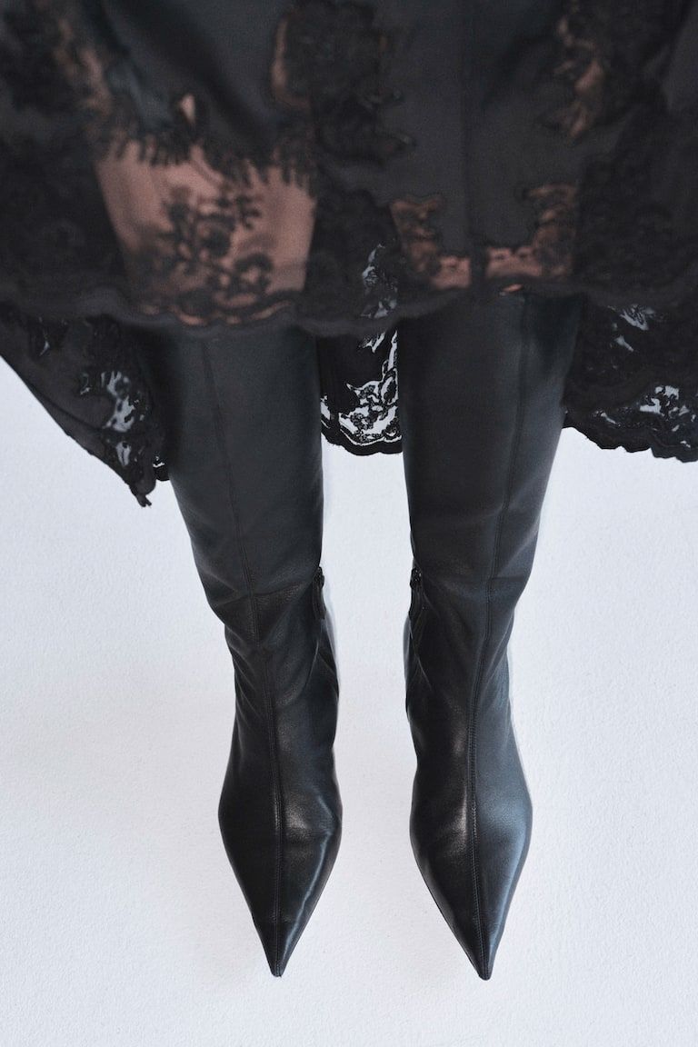 Heeled Leather Sock Boots
