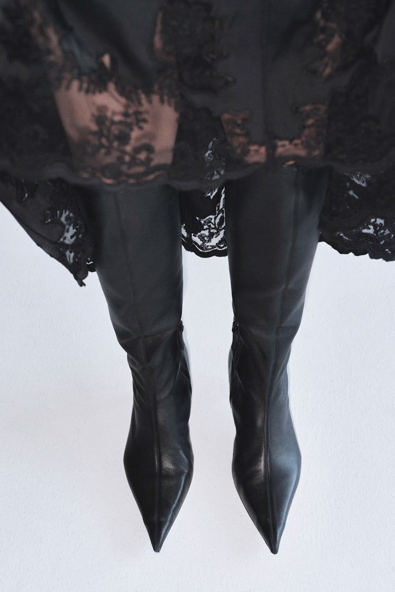 Heeled Leather Sock Boots