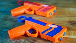 Nerf N-Series Duo Pack blasters on a wooden table