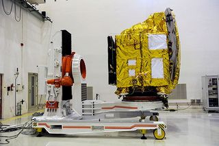 India's Mars Orbiter Mission (MOM) probe, or Mangalyaan, is tested prior to launch toward the Red Planet in late October 2013.